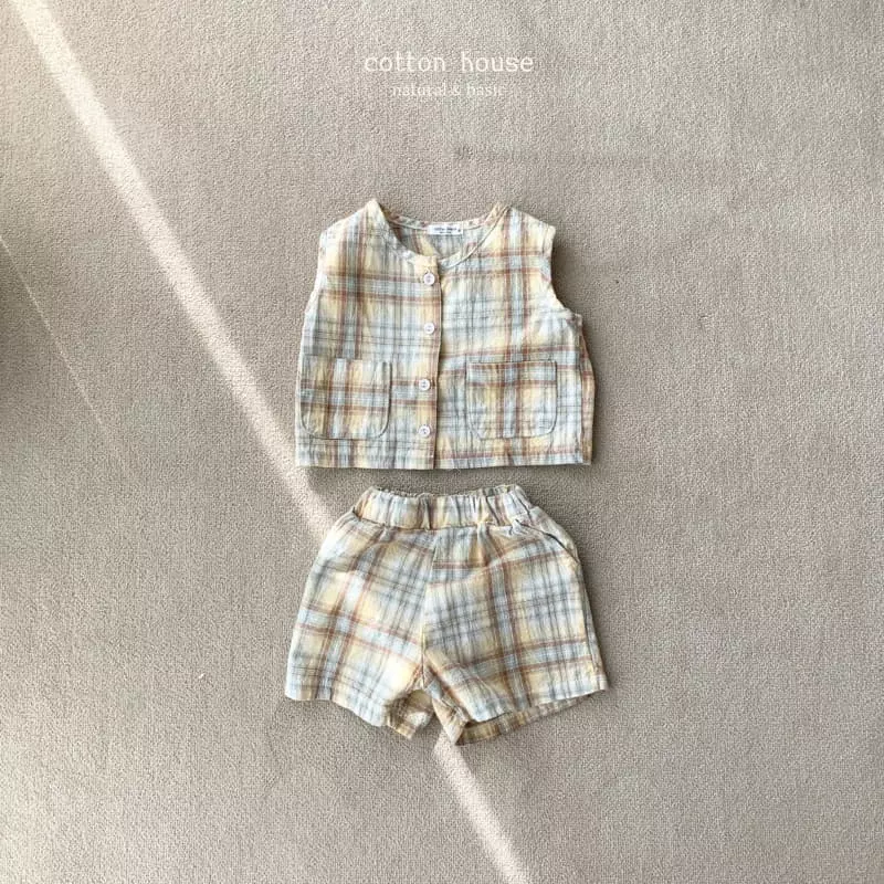Cotton House - Korean Children Fashion - #kidsshorts - Check Danjjak Set-up - 3