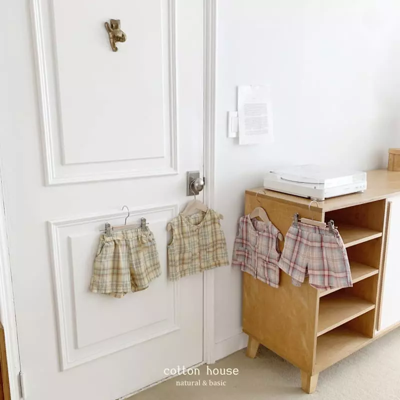 Cotton House - Korean Children Fashion - #kidsshorts - Check Danjjak Set-up - 4