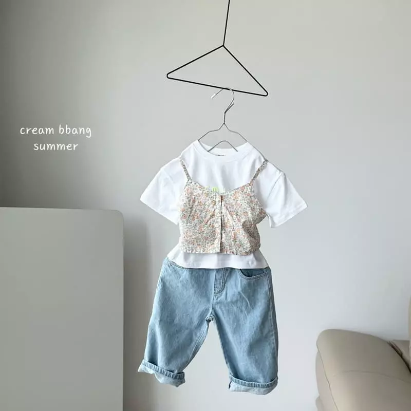 Cream Bbang - Korean Children Fashion - #childofig - Flower Bustier Top Bottom Set - 7