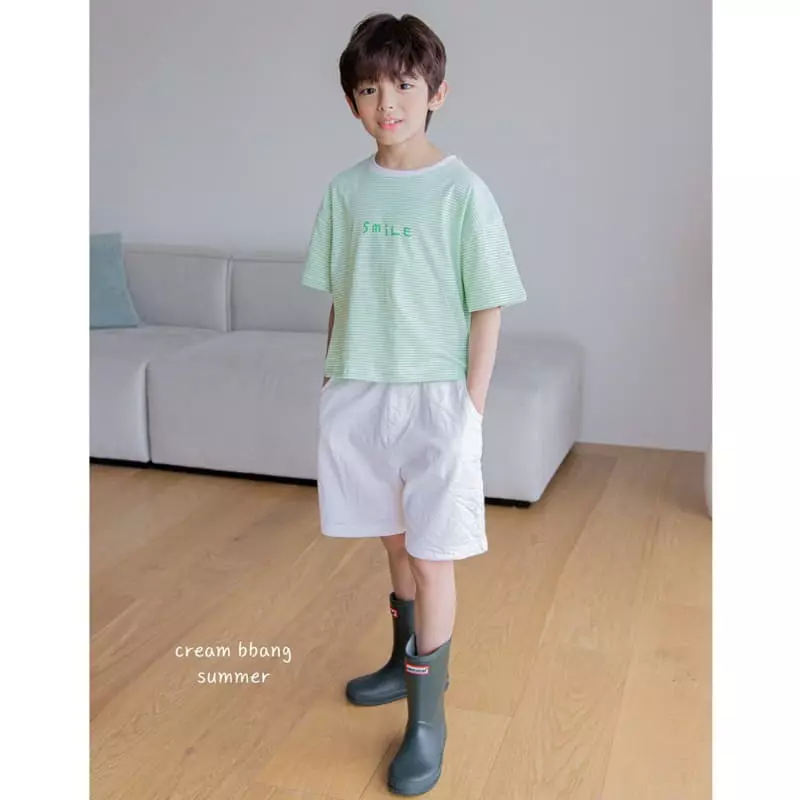 Cream Bbang - Korean Children Fashion - #kidsshorts - Stripes Paint Tee - 4