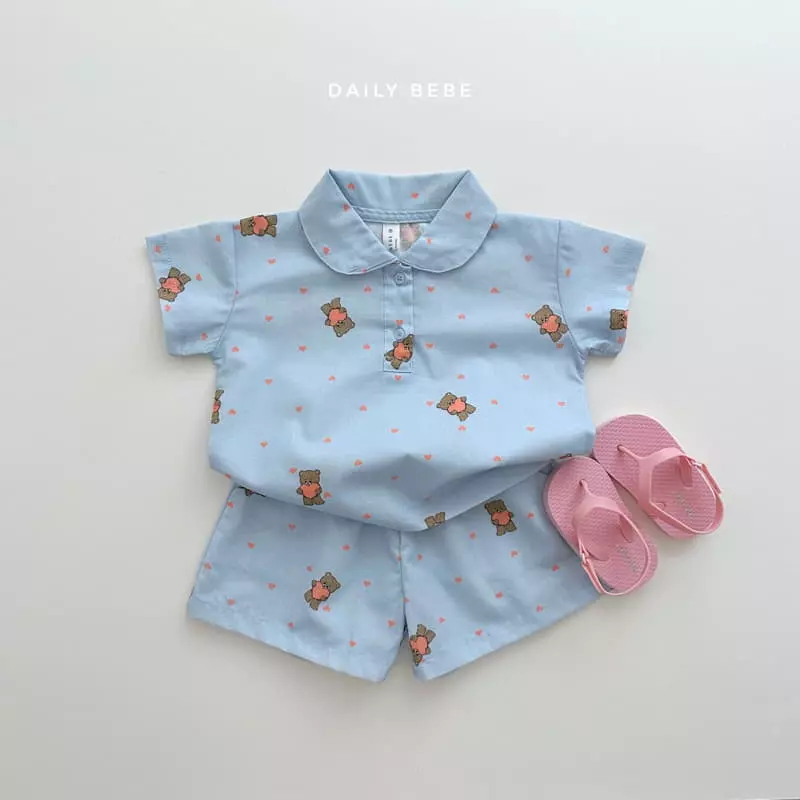 Daily Bebe - Korean Children Fashion - #Kfashion4kids - Bear Collar Top Bottom Set - 8