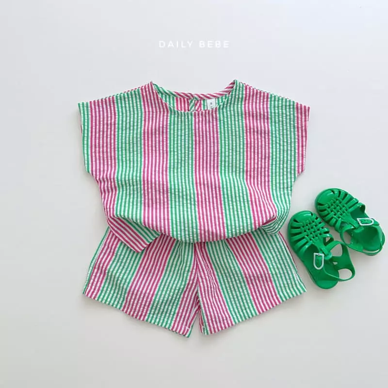 Daily Bebe - Korean Children Fashion - #Kfashion4kids - Jijimi Stripes Top Bottom Set - 7