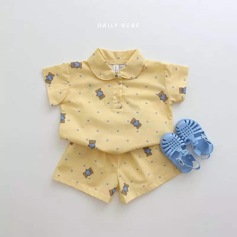 Daily Bebe - Korean Children Fashion - #designkidswear - Bear Collar Top Bottom Set - 2