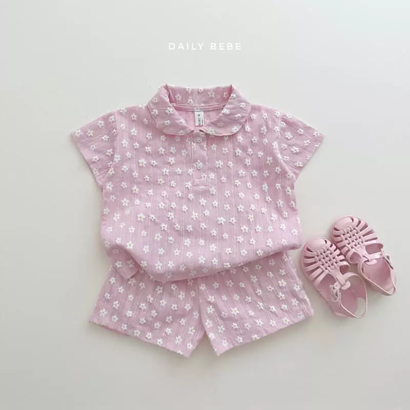 Daily Bebe - Korean Children Fashion - #fashionkids - Flower Collar Top Bottom Set - 5
