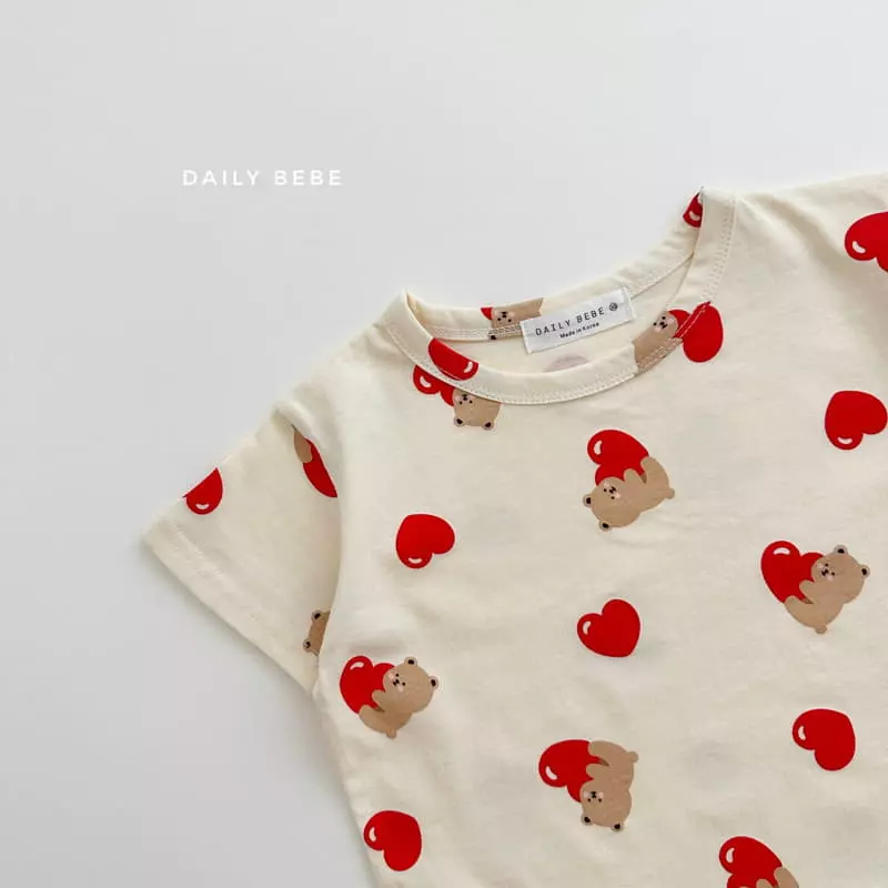 Daily Bebe - Korean Children Fashion - #kidzfashiontrend - Haert Bear Top Bottom Set - 2
