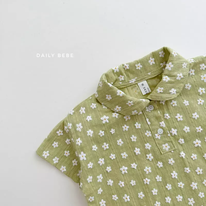 Daily Bebe - Korean Children Fashion - #kidzfashiontrend - Flower Collar Top Bottom Set - 8