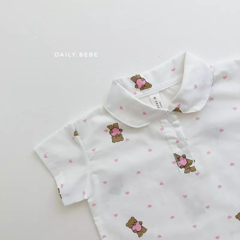 Daily Bebe - Korean Children Fashion - #kidzfashiontrend - Bear Collar Top Bottom Set - 7