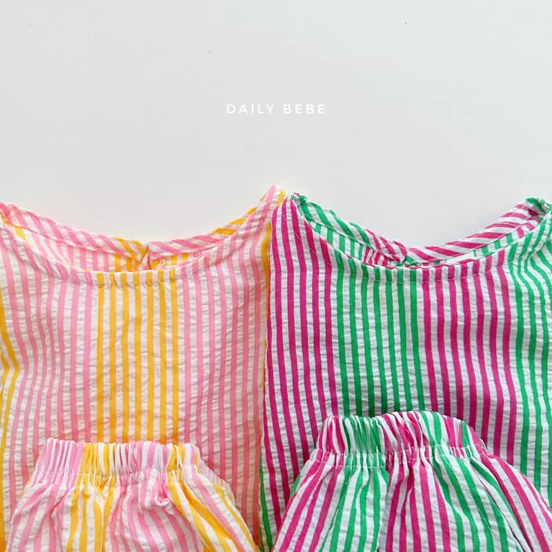 Daily Bebe - Korean Children Fashion - #todddlerfashion - Jijimi Stripes Top Bottom Set - 12