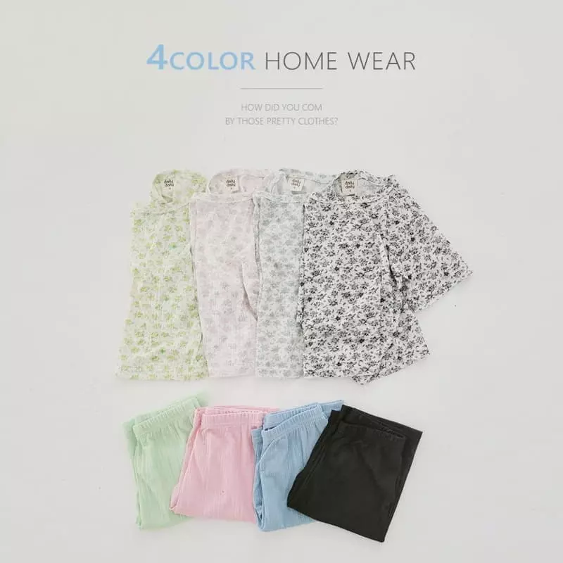 Daily Daily - Korean Children Fashion - #littlefashionista - Flower Pleats Top Bottom Set
