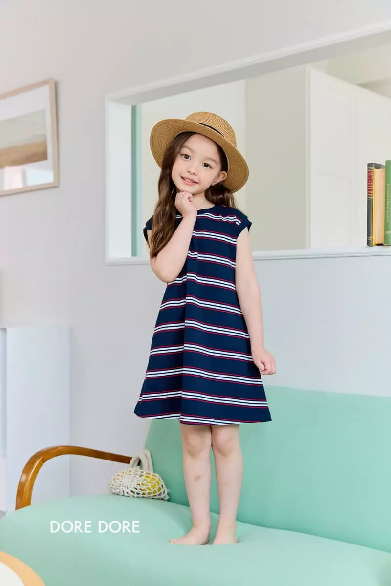 Dore Dore - Korean Children Fashion - #childofig - A Line Stripes One-piece - 3