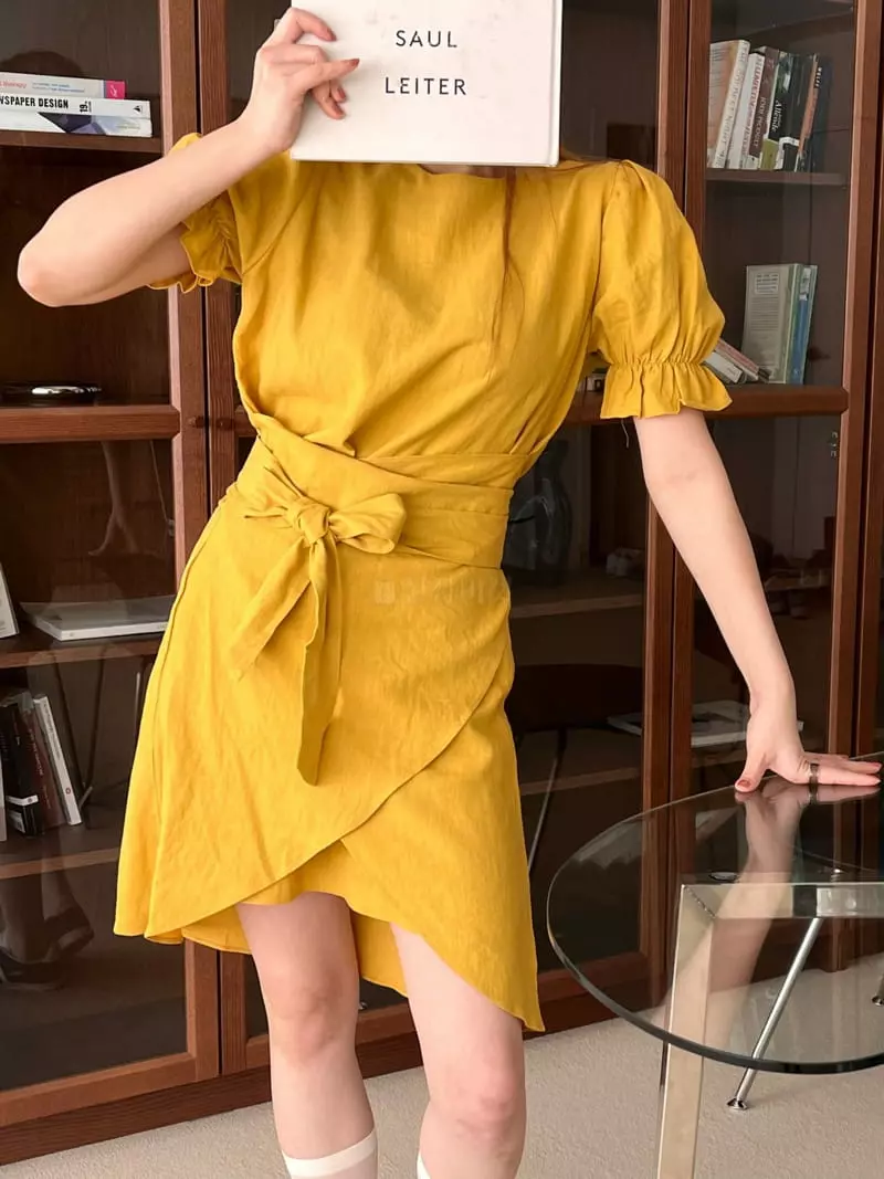 Flipar - Korean Women Fashion - #momslook - Linen Wrap One-piece - 3