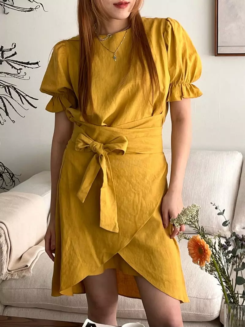 Flipar - Korean Women Fashion - #momslook - Linen Wrap One-piece - 7