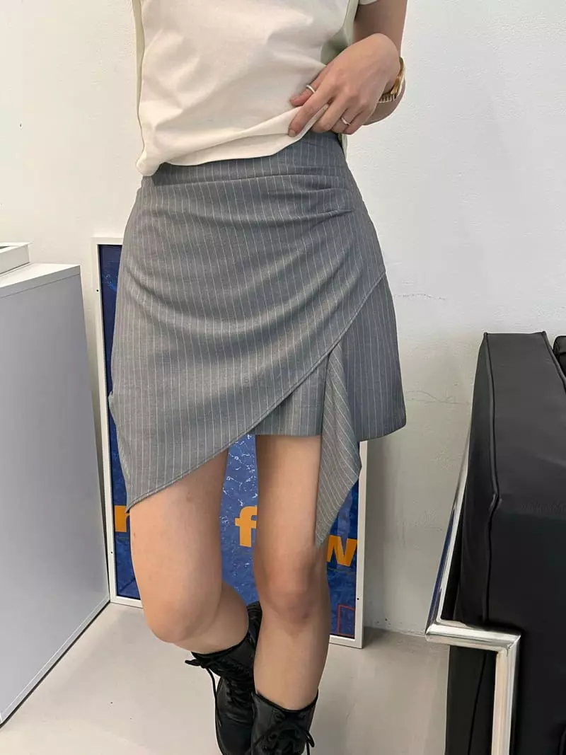 Flipar - Korean Women Fashion - #momslook - Stripes Unbal Skirt - 5