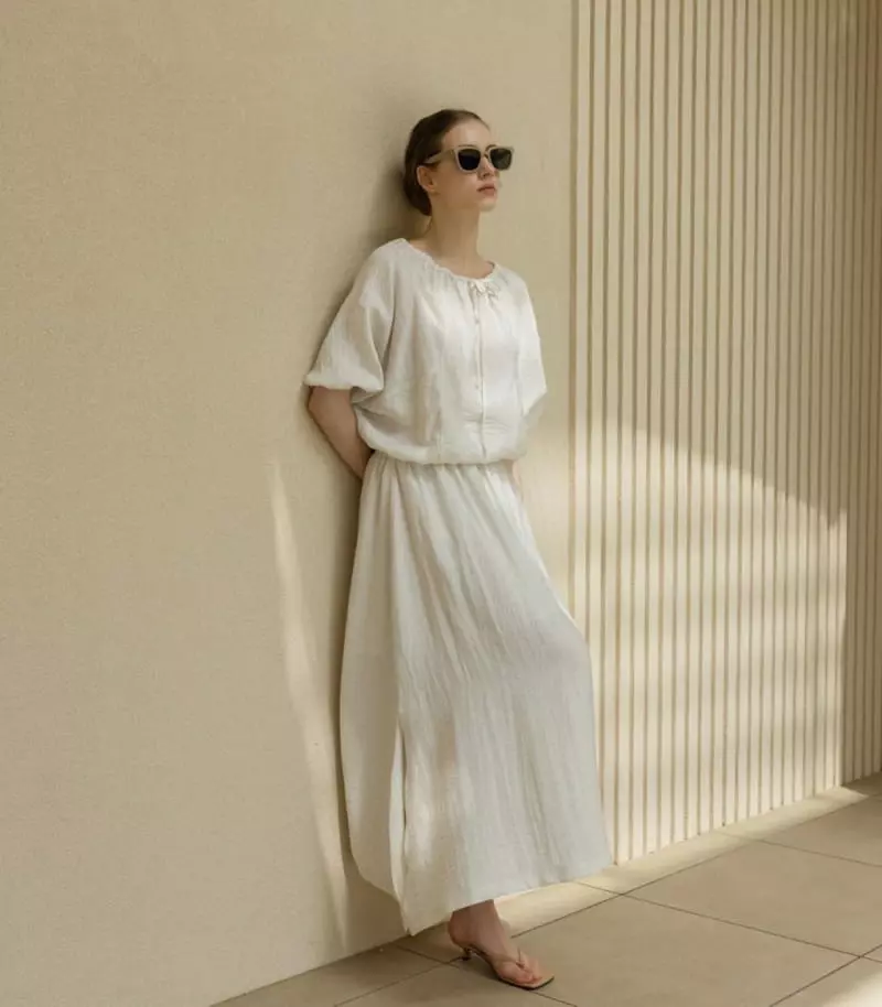 Floaty - Korean Women Fashion - #vintageinspired - Linen Off Blouse - 12