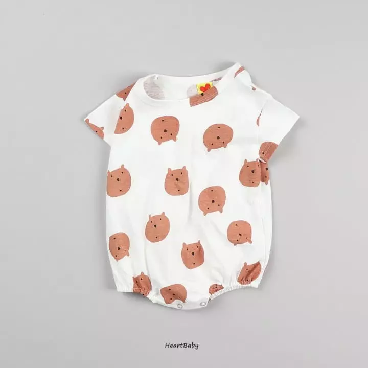 Heart Baby - Korean Baby Fashion - #babygirlfashion - Bear Face Short Sleeves Bodysuit - 5