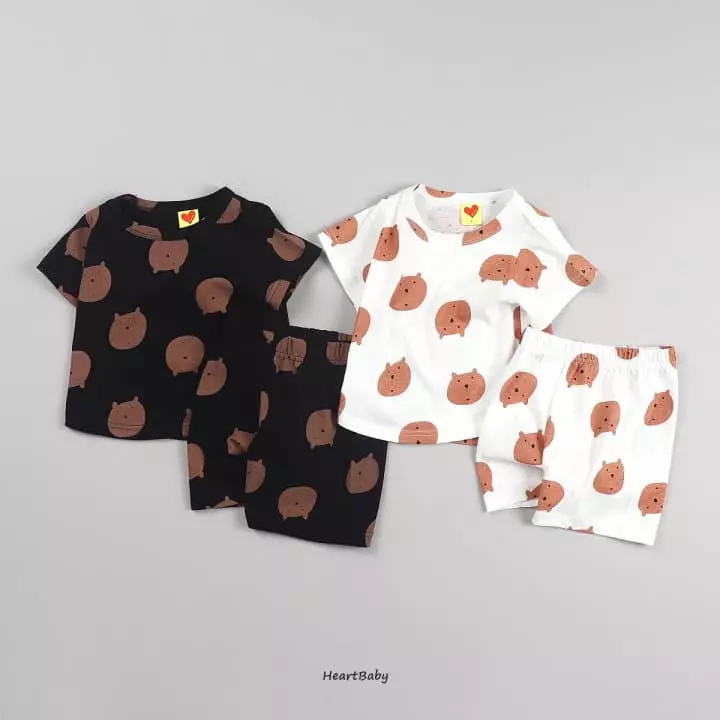 Heart Baby - Korean Children Fashion - #discoveringself - Bear Face Short Sleeves Easywear - 2