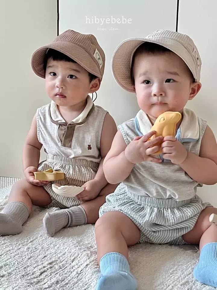 Hi Byebebe - Korean Baby Fashion - #babyfever - V Neck Collar Top Bottom Set - 3