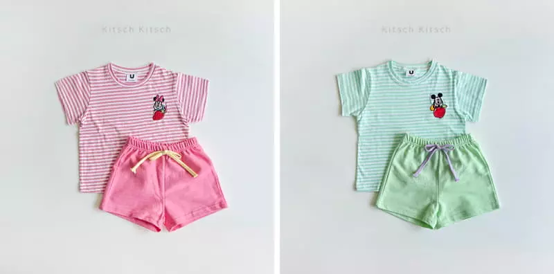 Kitsch Kitsch - Korean Children Fashion - #Kfashion4kids - D Summer Fruit Stripes Top Bottom Set - 2