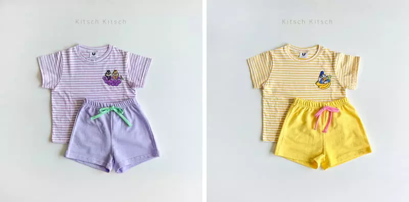Kitsch Kitsch - Korean Children Fashion - #kidzfashiontrend - D Summer Fruit Stripes Top Bottom Set
