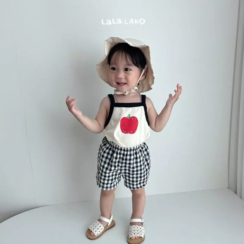 Lalaland - Korean Baby Fashion - #babylifestyle - Bebe Apple Sleeveless Top Bottom Set - 12