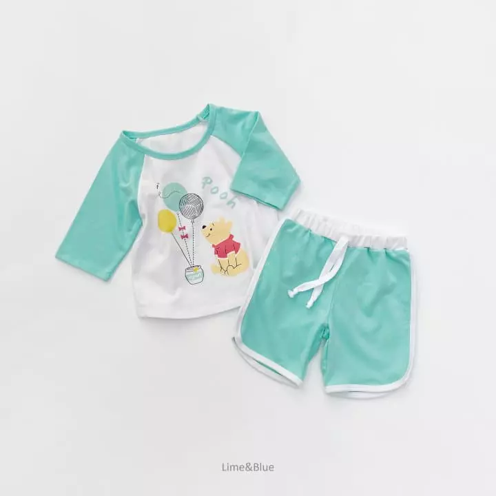 Lime & Blue - Korean Children Fashion - #Kfashion4kids - D M Friends Top Bottom Set - 10