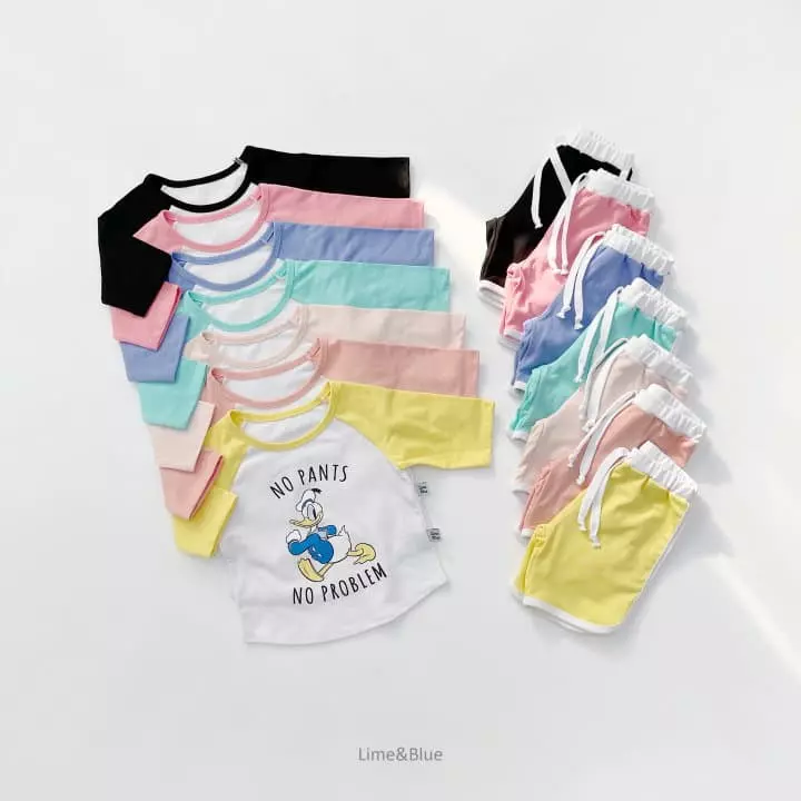Lime & Blue - Korean Children Fashion - #stylishchildhood - D M Friends Top Bottom Set