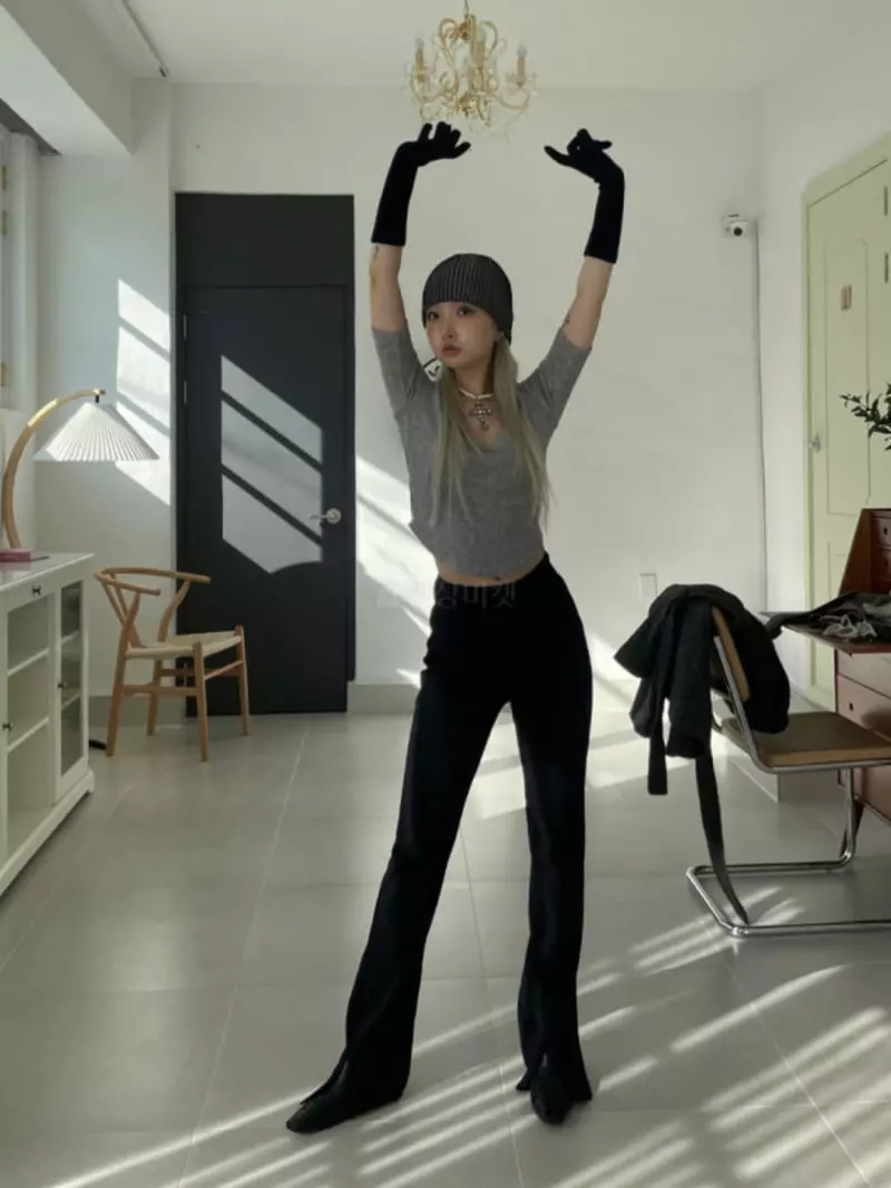 Marron - Korean Women Fashion - #momslook - Rib Slit Pants