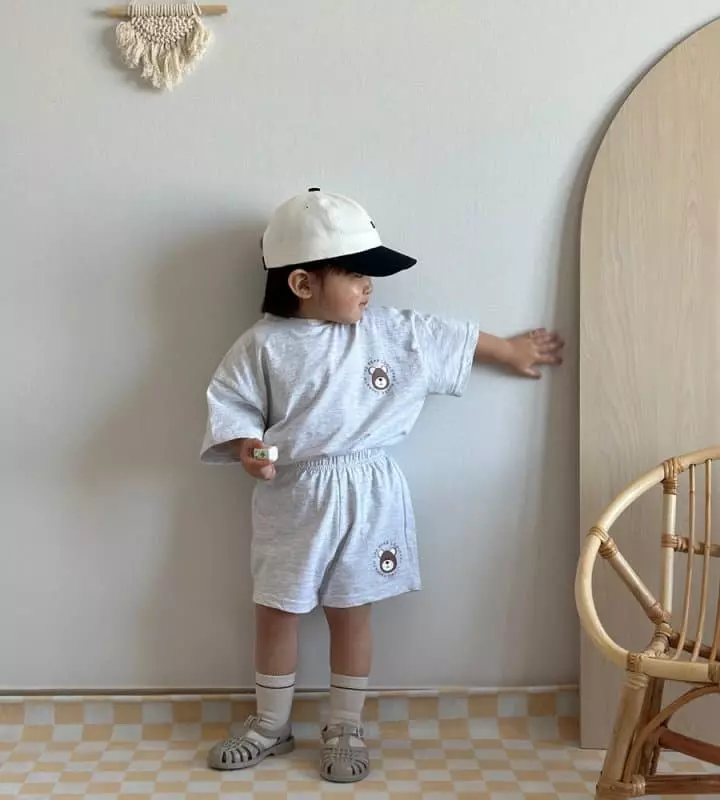 Martin - Korean Children Fashion - #kidsshorts - Bear Top Bottom Set - 9