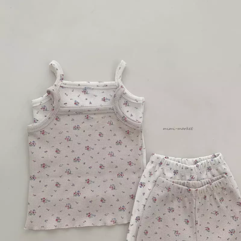 Mimi Market - Korean Baby Fashion - #babyfever - Flower Sleevless Top Bottom Set - 2