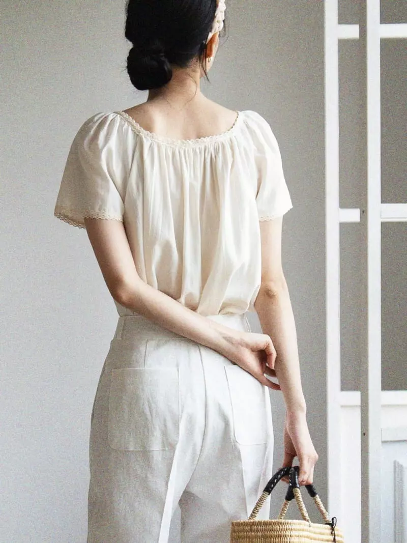 Nan - Korean Women Fashion - #momslook - Charollet Square Blouse
