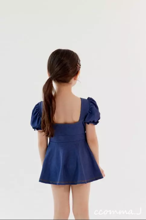 Oda - Korean Children Fashion - #childofig - Puff Denim One-piece Swimwear - 4