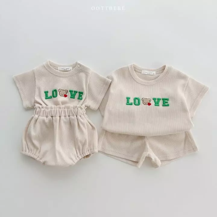 Oott Bebe - Korean Children Fashion - #Kfashion4kids - Love Waffle Top Bottom Set - 12