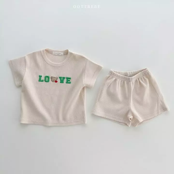 Oott Bebe - Korean Children Fashion - #childrensboutique - Love Waffle Top Bottom Set - 5
