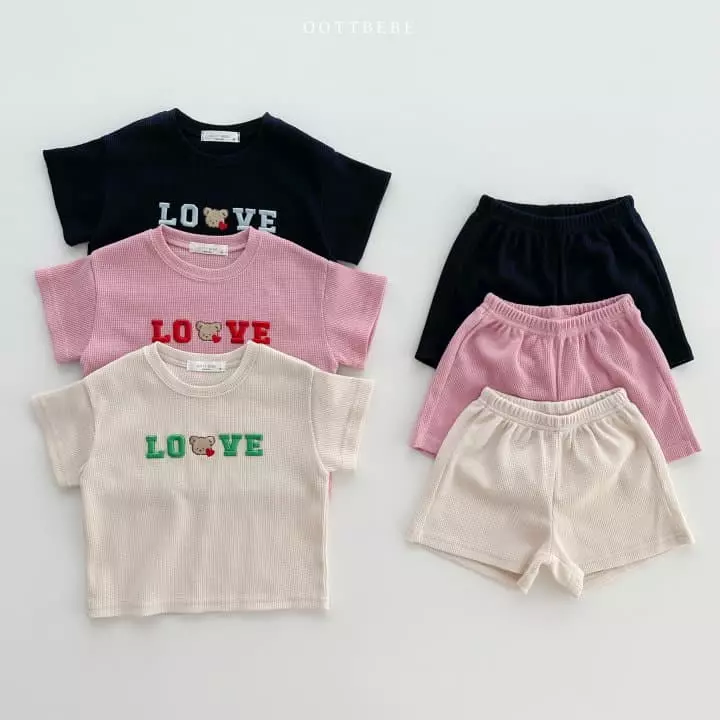 Oott Bebe - Korean Children Fashion - #fashionkids - Love Waffle Top Bottom Set - 8