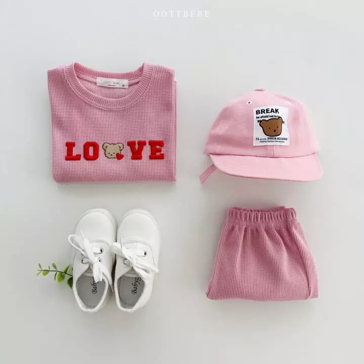 Oott Bebe - Korean Children Fashion - #kidsstore - Love Waffle Top Bottom Set - 10