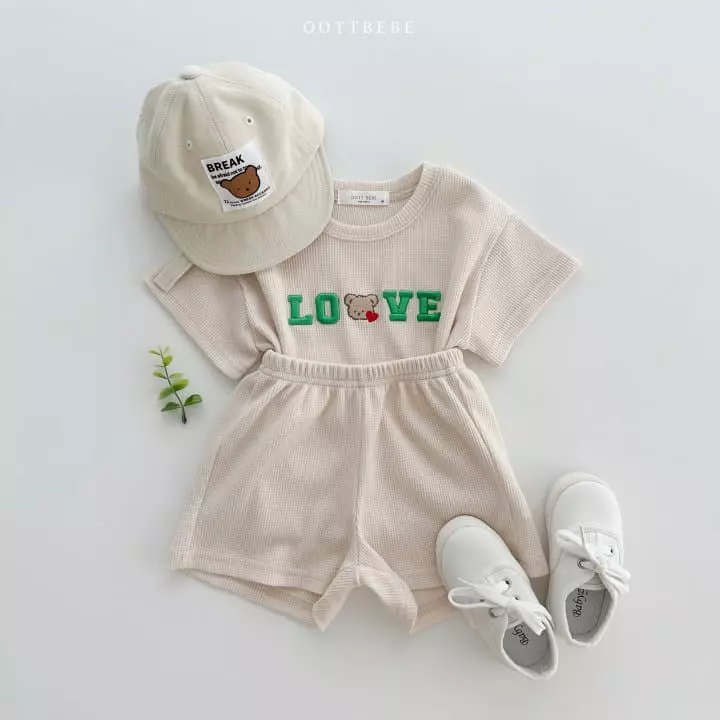 Oott Bebe - Korean Children Fashion - #minifashionista - Love Waffle Top Bottom Set
