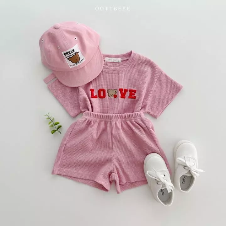 Oott Bebe - Korean Children Fashion - #prettylittlegirls - Love Waffle Top Bottom Set - 2