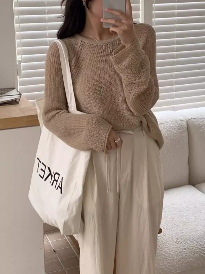 Osense - Korean Women Fashion - #womensfashion - Bear R Summer Knit Tee - 4
