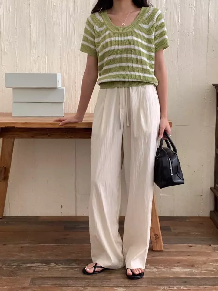 Osense - Korean Women Fashion - #momslook - Free U Neck Knit Tee - 2