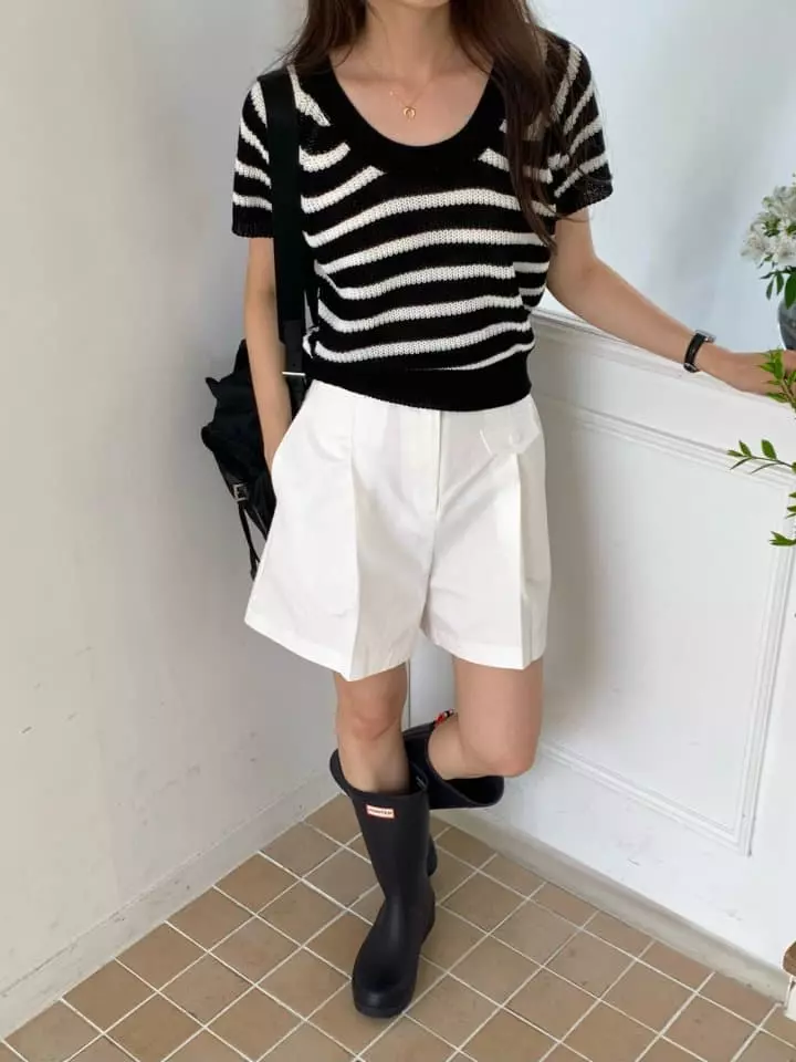 Osense - Korean Women Fashion - #momslook - Free U Neck Knit Tee - 6