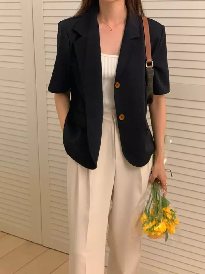 Osense - Korean Women Fashion - #womensfashion - Base Short Sleeves Jacket