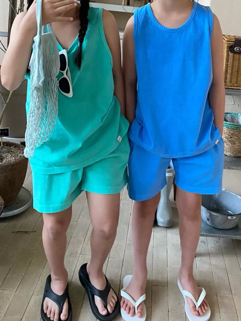Our - Korean Children Fashion - #kidsshorts - Pigment Sleeveless Top Bottom Set - 4