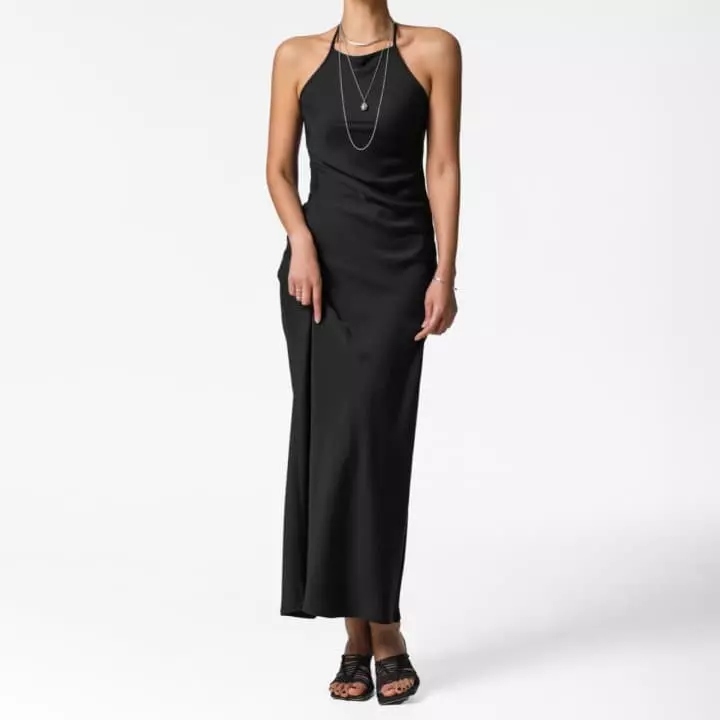 Paper Moon - Korean Women Fashion - #momslook - Halter Neck Satin Midi One-piece