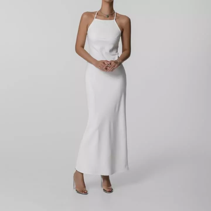 Paper Moon - Korean Women Fashion - #momslook - Halter Neck Satin Midi One-piece - 5