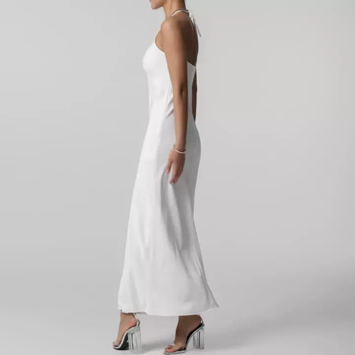 Paper Moon - Korean Women Fashion - #momslook - Halter Neck Satin Midi One-piece - 7