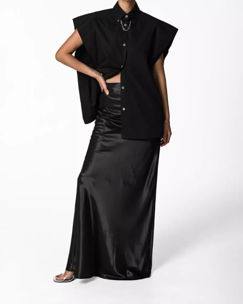 Paper Moon - Korean Women Fashion - #momslook - Chain Necklace Detail Oversized Squared Sleeveless Button Down Shirt - 11