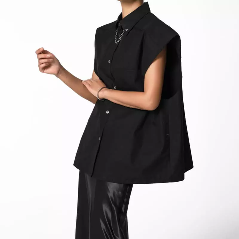Paper Moon - Korean Women Fashion - #momslook - Chain Necklace Detail Oversized Squared Sleeveless Button Down Shirt - 9