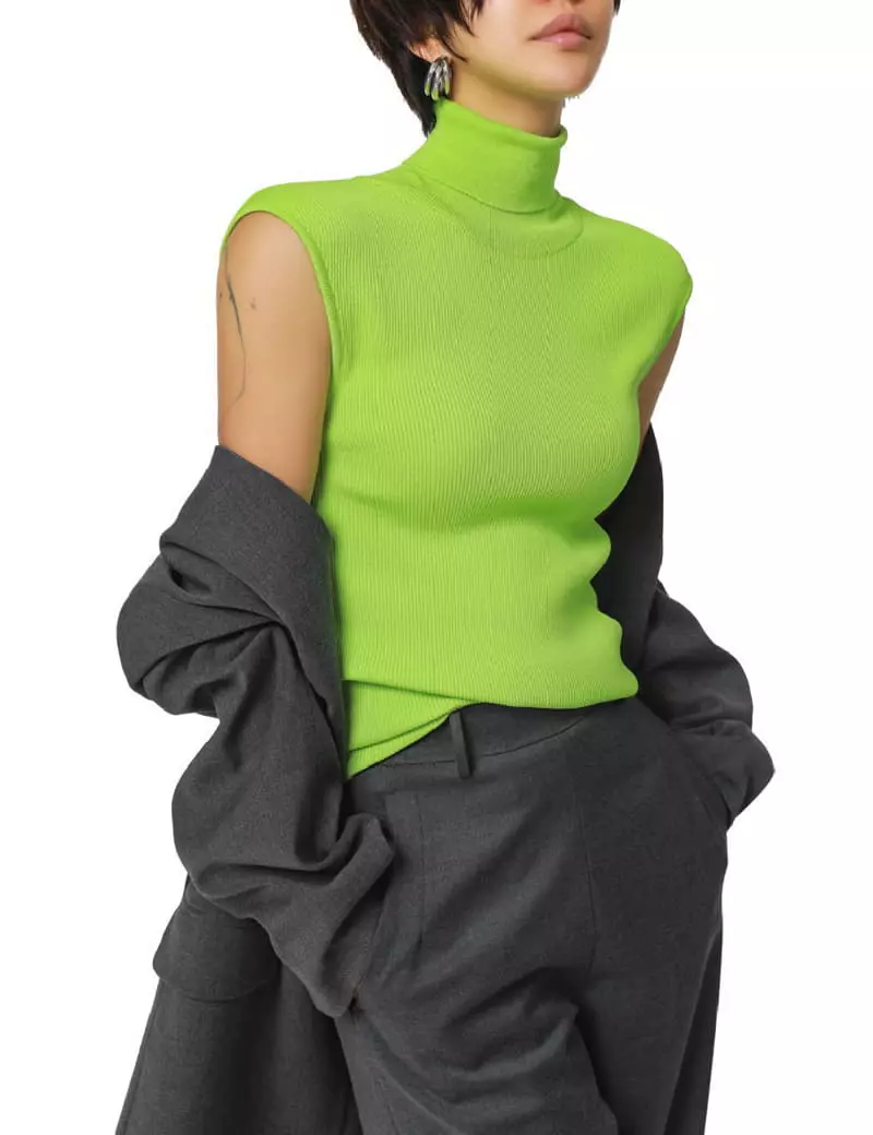 Paper Moon - Korean Women Fashion - #momslook - Turtleneck Rib Sleeveless Knit Top - 12