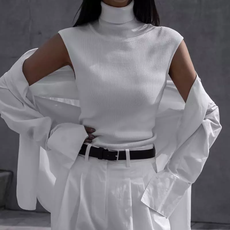 Paper Moon - Korean Women Fashion - #momslook - Turtleneck Rib Sleeveless Knit Top - 2