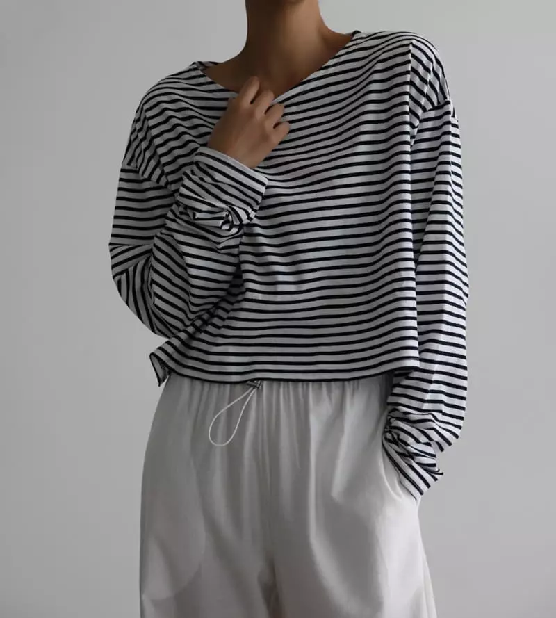 Paper Moon - Korean Women Fashion - #momslook - Crop Stripes Tee - 3